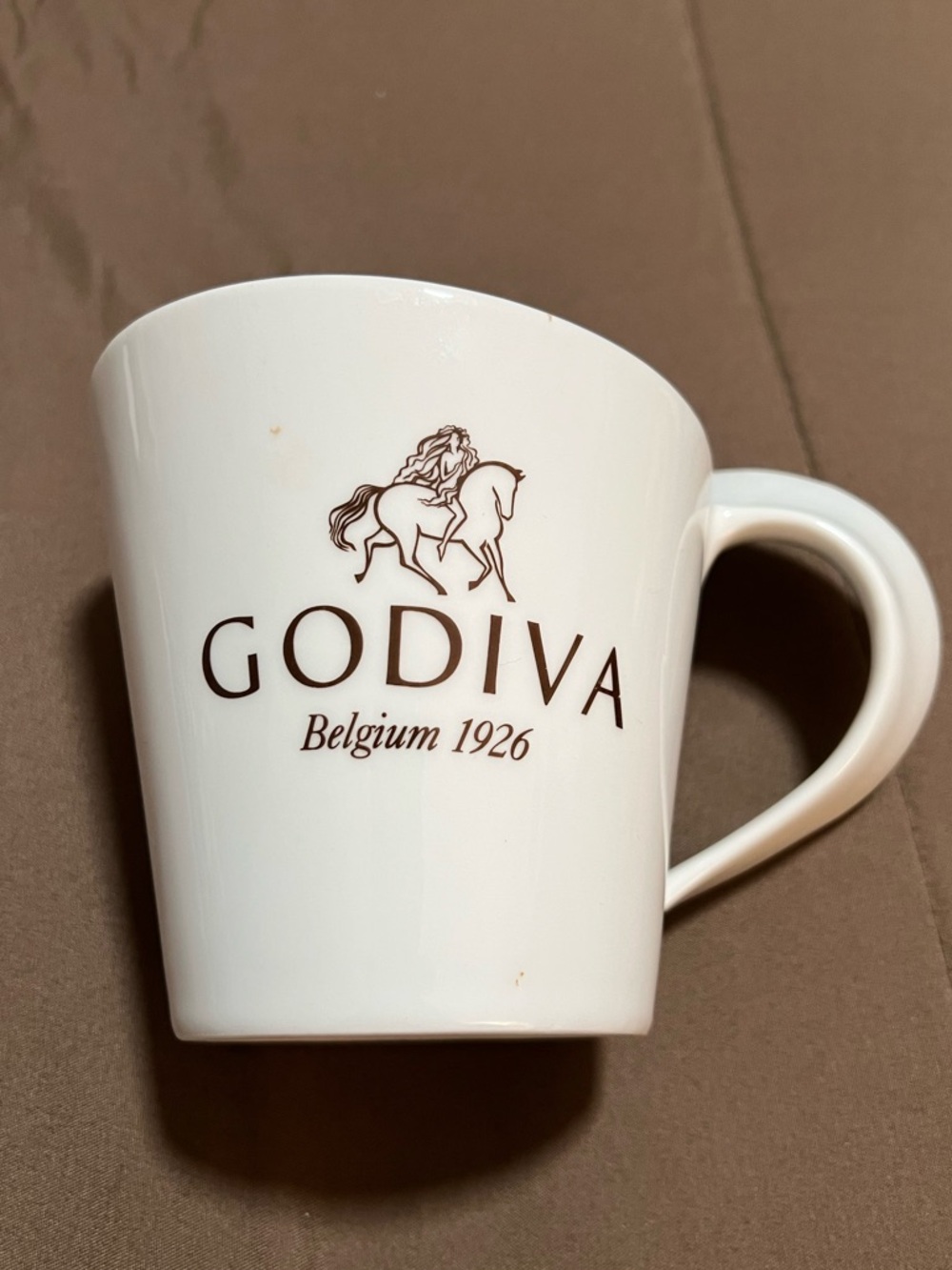 GODIVA  BELGUIM 1926 WHITE CERAMIC LOGO COFFEE MUG